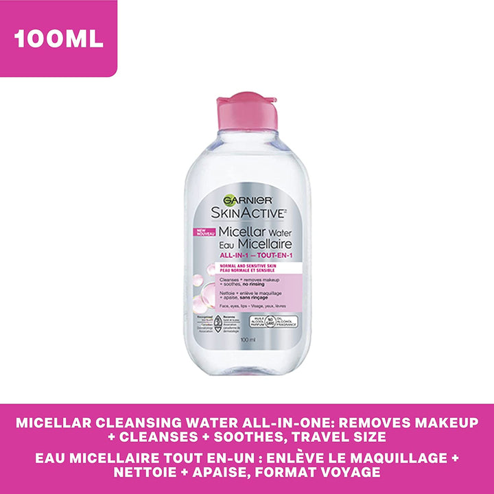 Micellar Cleansing Water, All-In-1 Makeup Remover and Facial Cleanser, for All Skin Types, 3.4 Fl Oz (100Ml), 1 Count (Packaging May Vary)