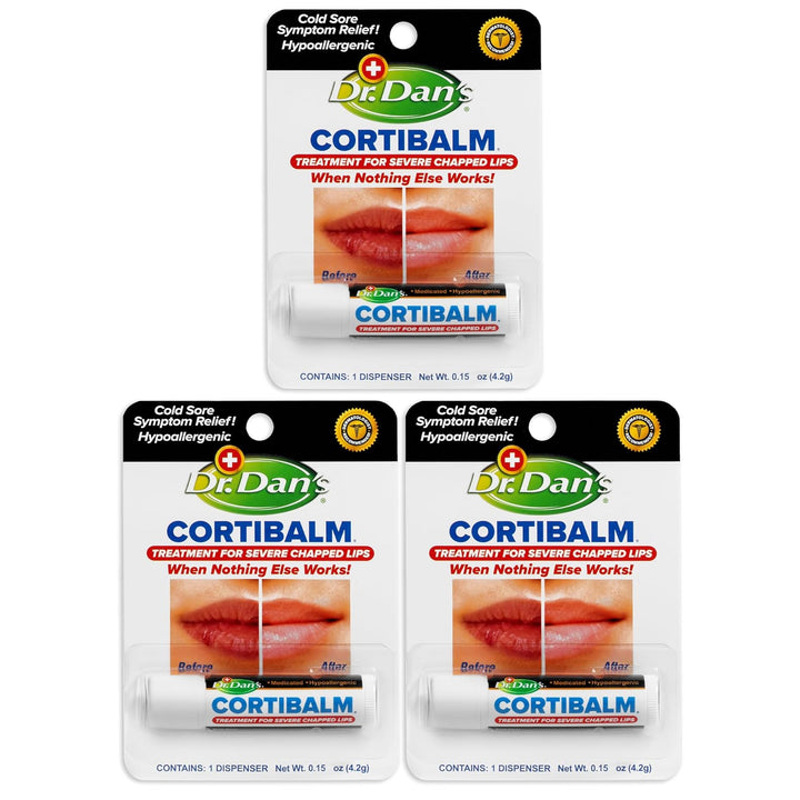 Cortibalm -3 Pack -For Dry Cracked Lips - Healing Lip Balm for Severely Chapped Lips- Designed for Men, Women and Children