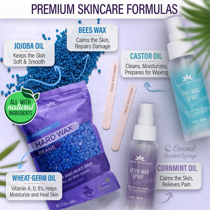 Waxing Kit for Sensitive Skin, Safe for Face & Skin, Prep & Aftercare Spray, Easy to Use, At-Home Kit for Face, Bikini, Brazilian & Full Body - Digital Display, Black Purple Flower