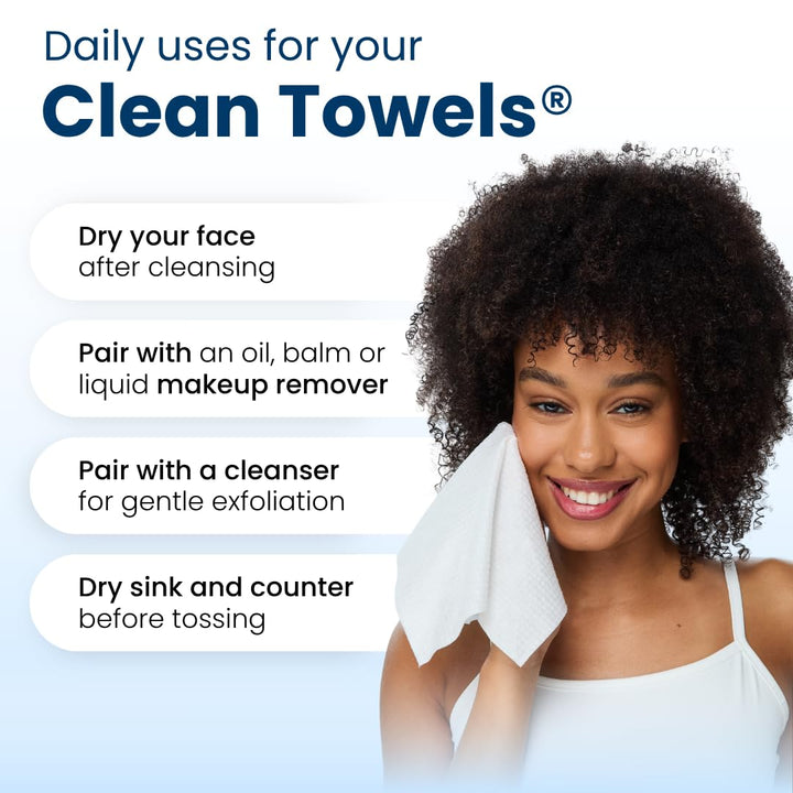 Clean Towels XL®, 100% USDA Biobased Face Towel, Disposable Face Towelette, Eczema Association Accepted, Makeup Remover Dry Wipes, Ultra Soft, 1 Pack, 50 Ct