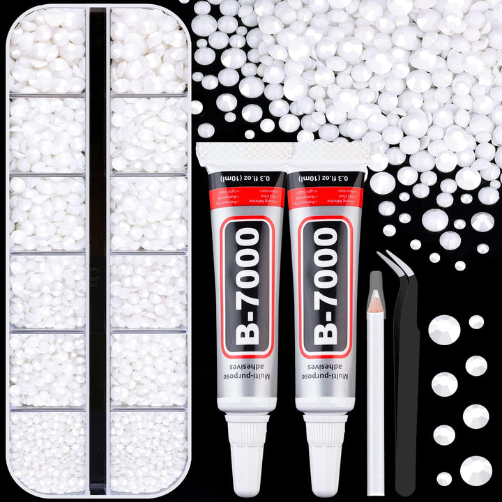 6100Pcs Resin Rhinestones for Crafting with 2Pcs 10Ml B7000 Jewelry Glue, 1 Box Flatback Crystals Diamond (Clear) for Bedazzling Crafts DIY Nail Art Non Hotfix Gems for Clothing Shoes Tumblers
