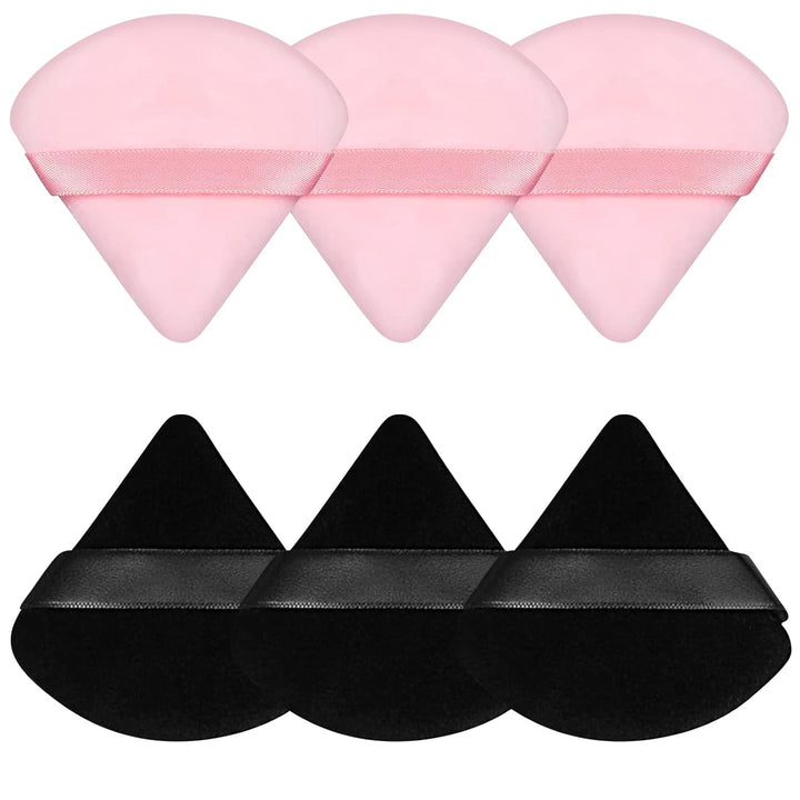 6 Pcs Powder Puff Face Soft Triangle Makeup Puff Velour Makeup Sponge Stocking Stuffers for Loose Powder (Black)