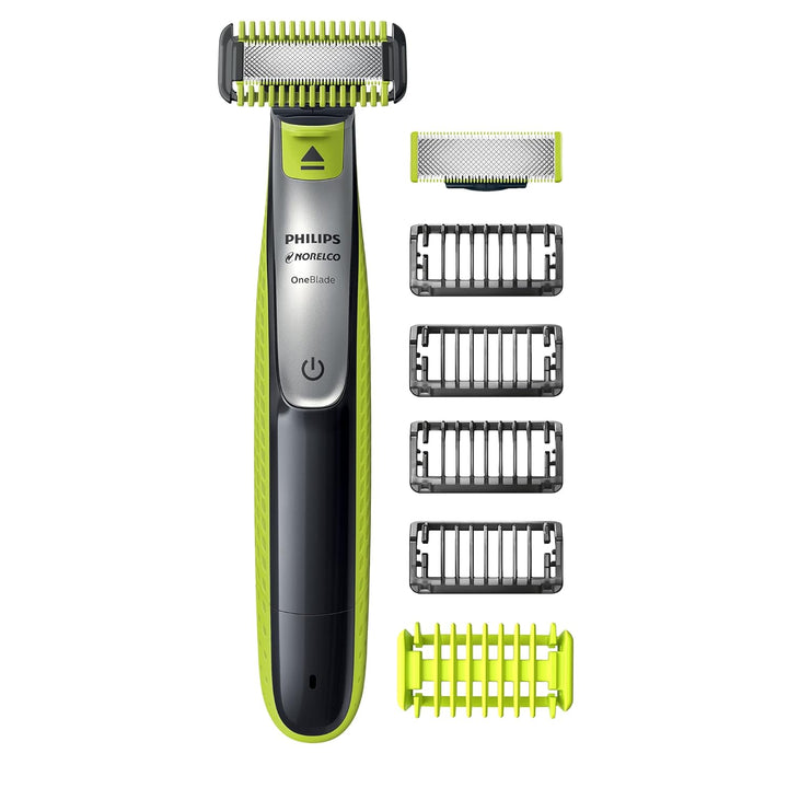 Oneblade 360 Hybrid Blade for Face + Body, Electric Beard Trimmer, Shaver and Groomer, with 360 Blade Technology, 5In1 Adjustable Comb, 1X Body Kit, Model QP2834/70, Black/Lime Green