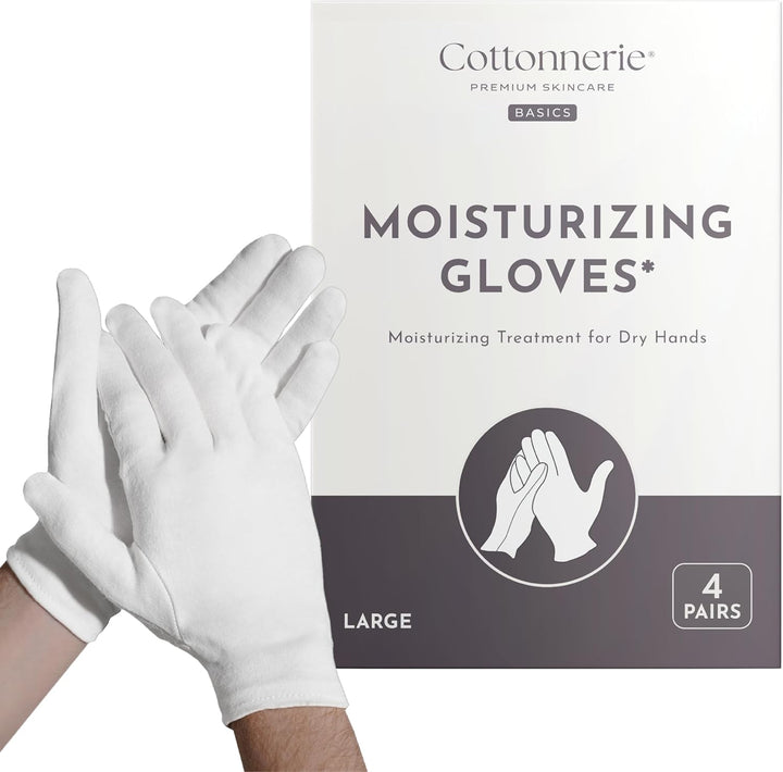 Basics Cotton Gloves for Dry Hands Sleeping, Moisturizing Gloves Overnight, Hand Moisturizer Gloves, Moisture Gloves for Dry Hands Overnight, Sleeping Gloves, Medium 4 Pairs