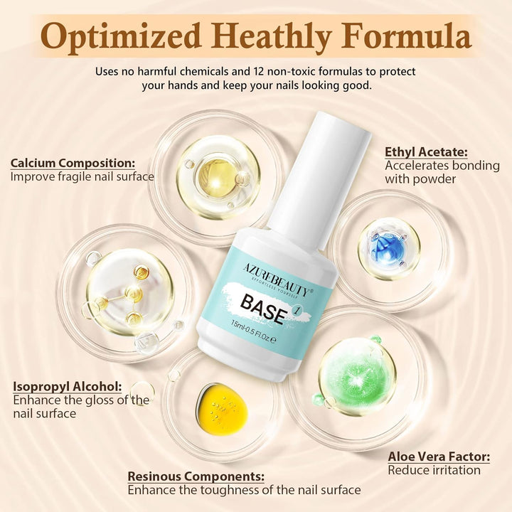 Dip Powder Liquid Set 15Ml/0.5Oz 8 Pcs Dipping Base Activator and Top Coat Brush Saver Nail File Necessary Tools for Dip Kit No Lamp Needed