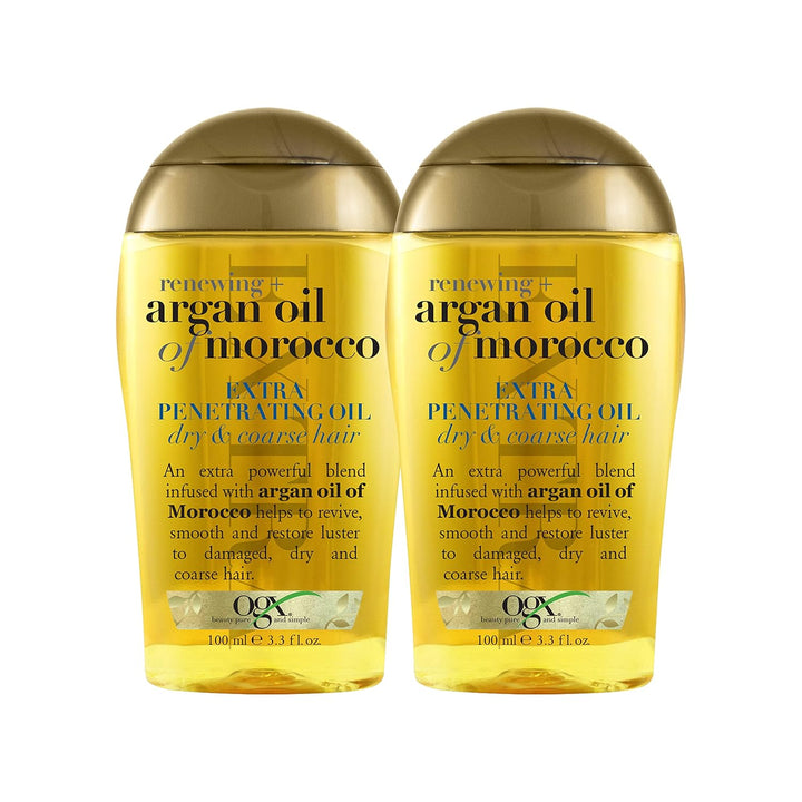 Renewing + Argan Oil of Morocco Hair Oil, Extra Strength Penetrating Serum Treatment for Dry, Damaged, Frizzy, Curly & Coarse Hair, Cold-Pressed Argan Oil, Shine, 3.3 Fl Oz