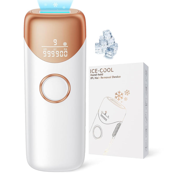 Laser Hair Removal  IPL Hair Removal Device with 5℃ Ice Cooling, 3 in 1 Painless Hair Removal for Women Men Permanent Face Body Beauty Care (Gold)