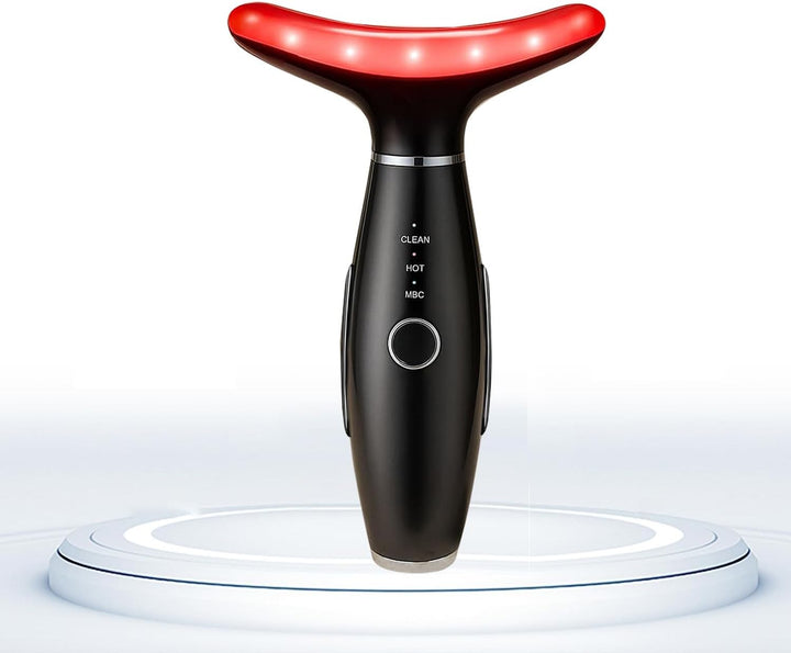 Face Massager -7 Color Red-Light-Therapy for Face and Neck for Wrinkles, Double Chin, Vibrating Facial Massager with Thermals (Pink)