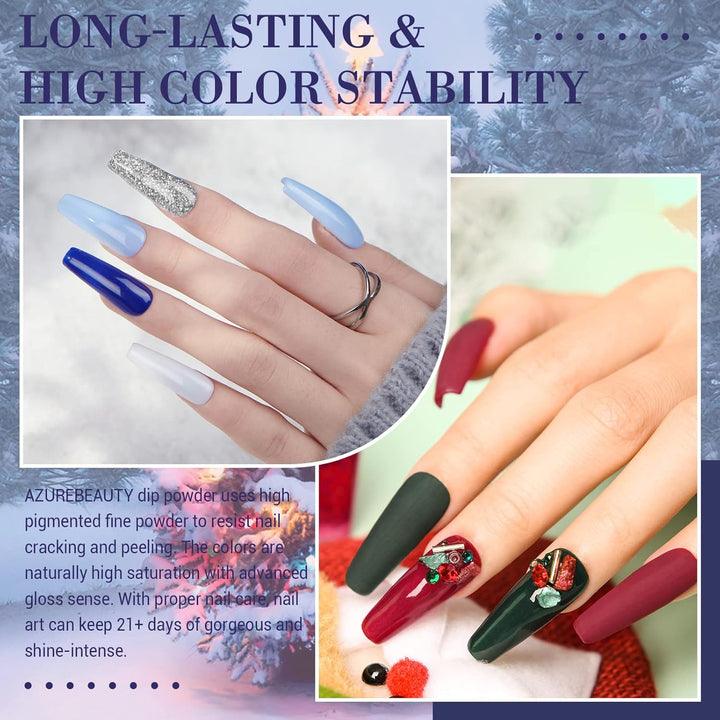 42Pcs Dip Powder Nail Kit Starter, 32 Colors Green Nude Brown Blue Christmas Dipping Powder Set with Top/Base Coat & Recycling Tray for French Art Manicure Salon