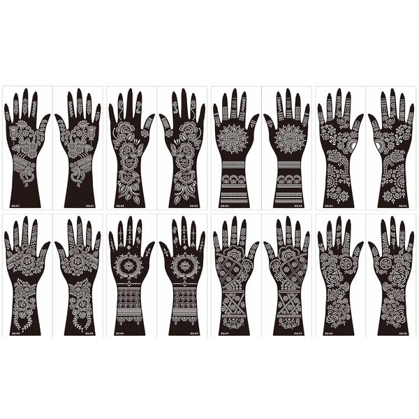 Large Henna Tattoo Stencil Kit,8 Sheets Henna Tattoo Stickers for Hand Forearm Glitter Airbrush Diy Tattooing Template, Indian Temporary Tattoo Stickers for Women Girls