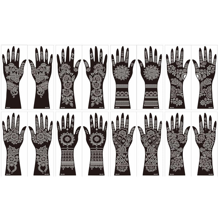 Large Henna Tattoo Stencil Kit,8 Sheets Henna Tattoo Stickers for Hand Forearm Glitter Airbrush Diy Tattooing Template, Indian Temporary Tattoo Stickers for Women Girls