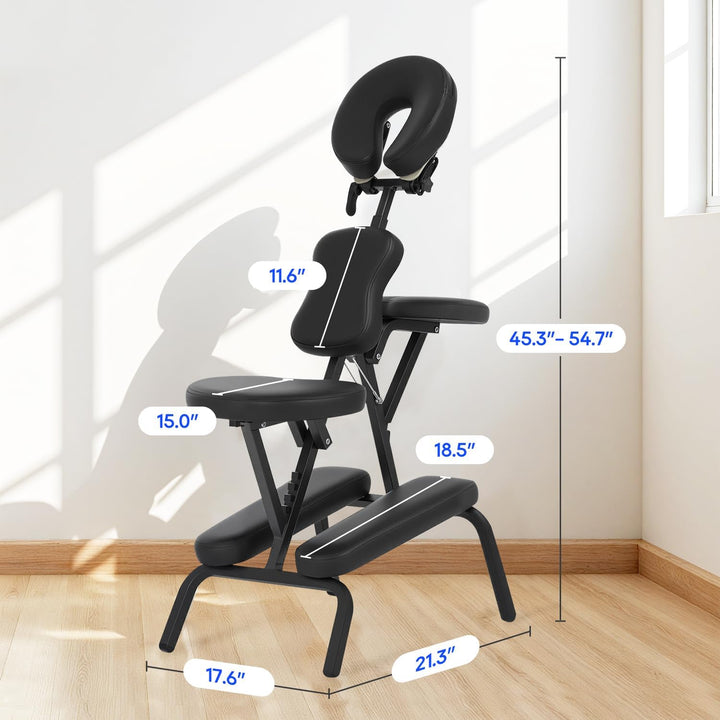 Portable Massage Chair – Foldable Tattoo & Spa Chair with Adjustable Face Cradle, High-Density Cushion, Lightweight Frame & Carry Bag, Black