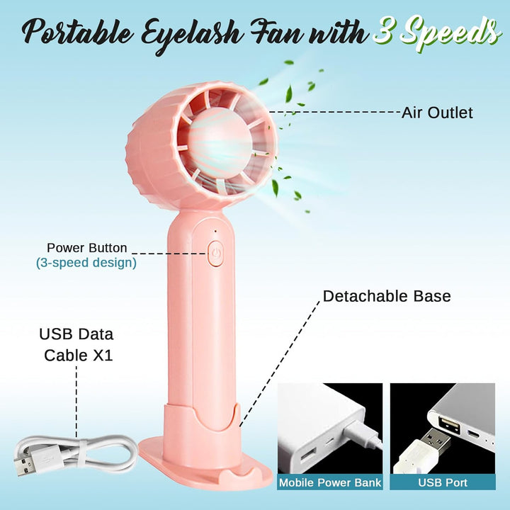 Eyelash Extension Cleanser Lash Mousse Lash Shampoo for Extensions, USB Mini Portable Fan Rechargeable Electric Handheld Air Conditioning (Lash Kit-Handheld Fan)