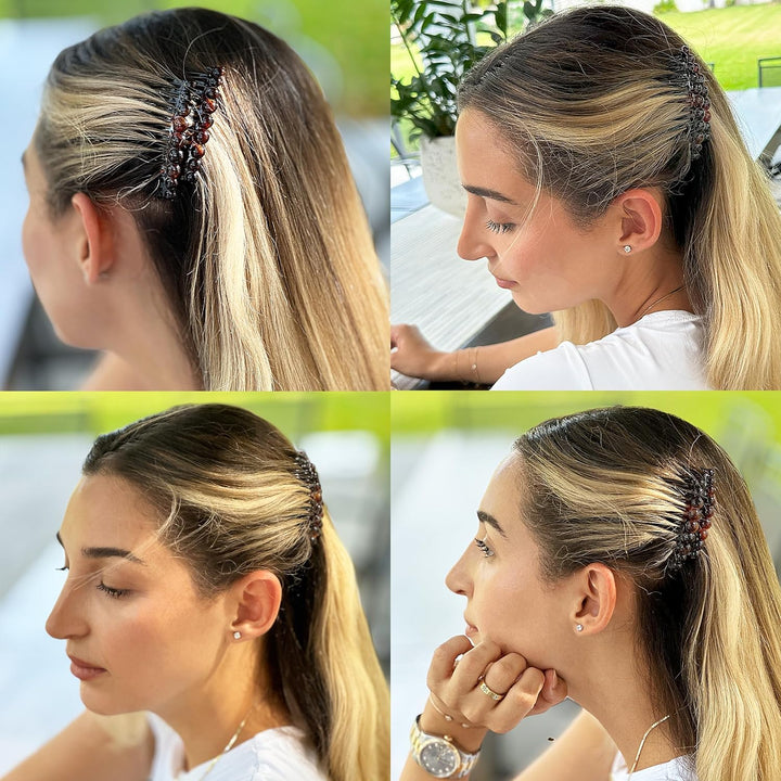 Paris CP33/2 French Hair Side Comb Small Tortoise Shell French Twist Hair Combs Decorative, Strong Hold Hair Clips for Women Bun Chignon Up-Do Styling Girls Hair Accessories, Made in France