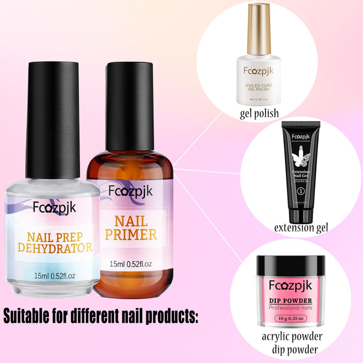 Nail Dehydrator and Nail Primer with Cuticle Oil Set, Air Dry Bonding Primer for Acrylic Nails No Lift, Acid-Free Prep Dehydrator, Natural Cuticle Oil for Nails, Manicure Accessories