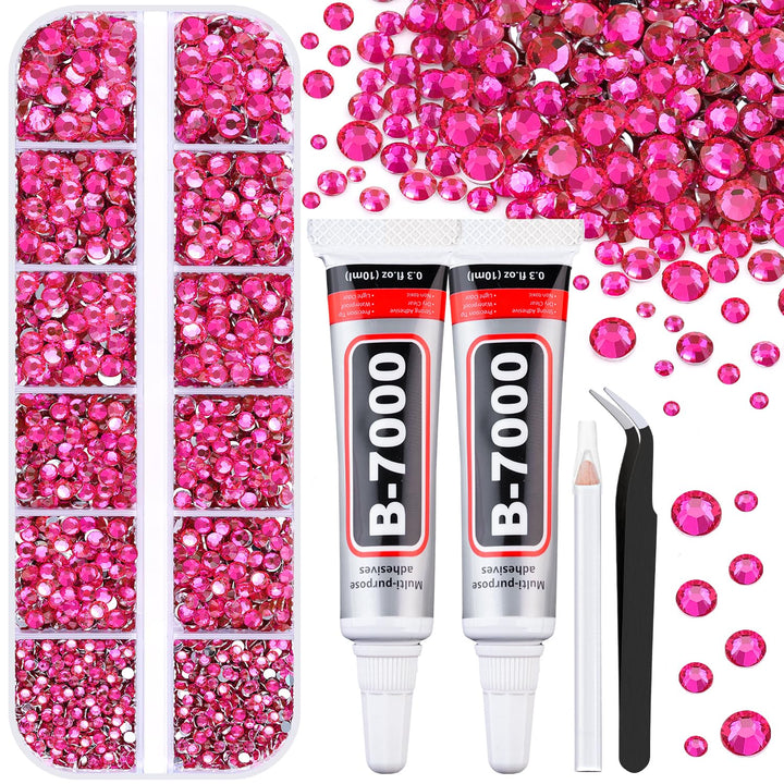 6100Pcs Resin Rhinestones for Crafting with 2Pcs 10Ml B7000 Jewelry Glue, 1 Box Flatback Crystals Diamond (Clear) for Bedazzling Crafts DIY Nail Art Non Hotfix Gems for Clothing Shoes Tumblers