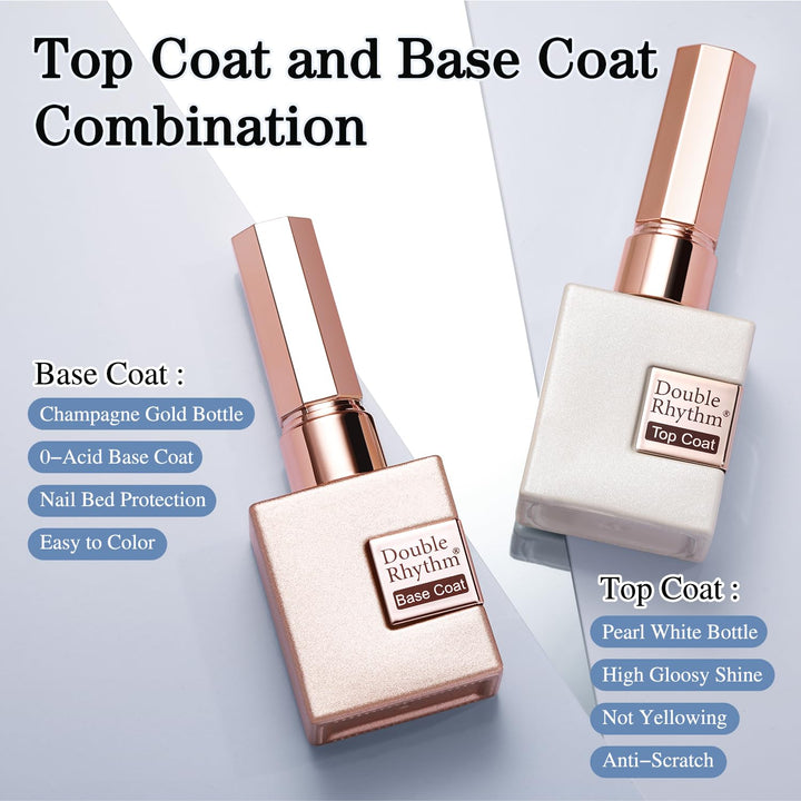 2 Pcs 15ML No Wipe Gel Top Coat and Base Coat Set Clear Glossy Gel Polish Kit Soak off LED (Base and Top Coat)