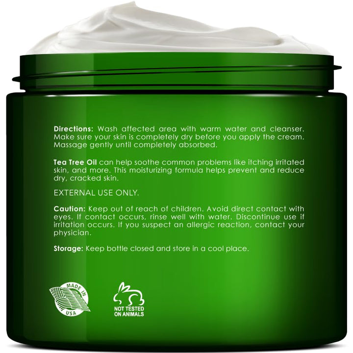New York Biology Tea Tree Oil Foot Cream for Dry Cracked Feet, Athletes Foot, Nail Fungus, Jock Itch, Ringworm, Cracked Heels and Itchy Skin - Foot Cream - 8 Oz