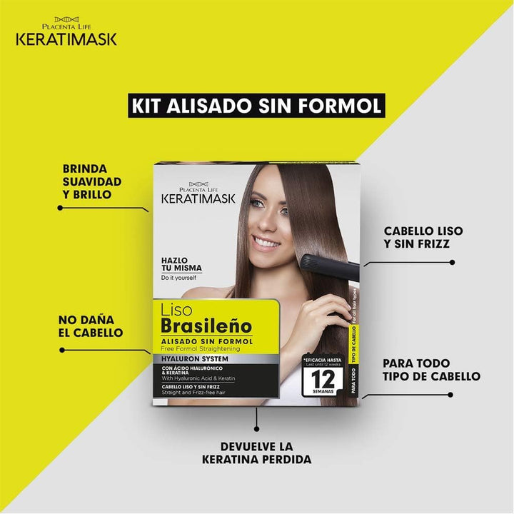 Brazilian Straightening Kit with Keratin and Hyaluronic Acid - Keratin Treatment- Get a Perfect Smooth, Shiny and Silky- Formaldehyde FREE
