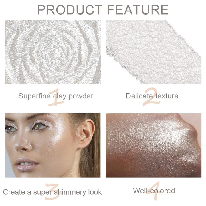 Pearl White Silver Face Highlighter Makeup, White Shimmer Glitter Diamond Sparkly Highlighters Makeup Eyeshadow Palette Powder for Face Body Cheek Skin, Inner Corner Eye Highlighter Make up 01
