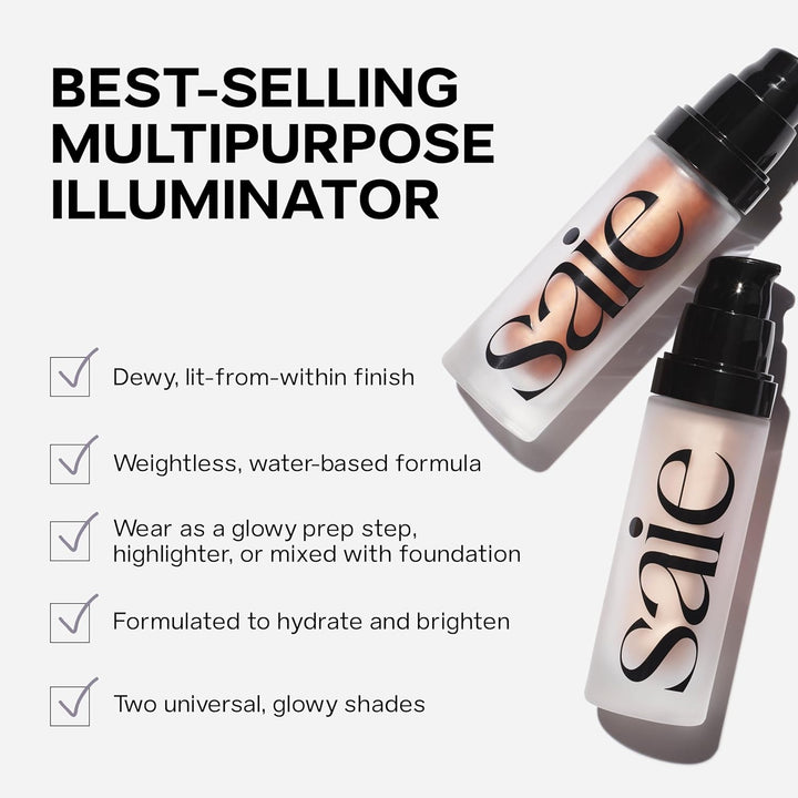 Mini Glowy Super Gel - Hydrating Makeup Primer and Illuminating Glow Serum Enriched with Vitamin C and Squalane Oil - All-Over Liquid Highlighter Makeup for Instant Glass Skin - Starglow (0.5 Oz)
