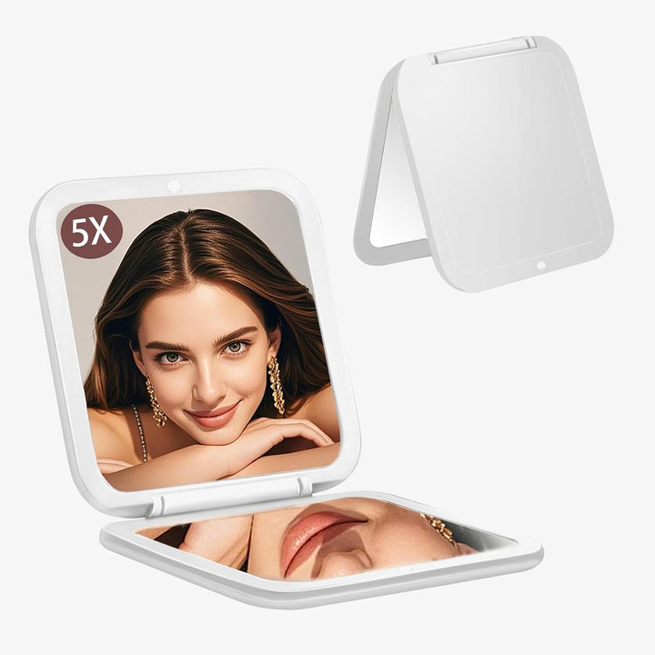 Small Compact Mirror for Purse,5X/1X Travel Magnifying Mirror for Women, Makeup Mirror for Girls, Portable Ultra Slim Pocket Mirror