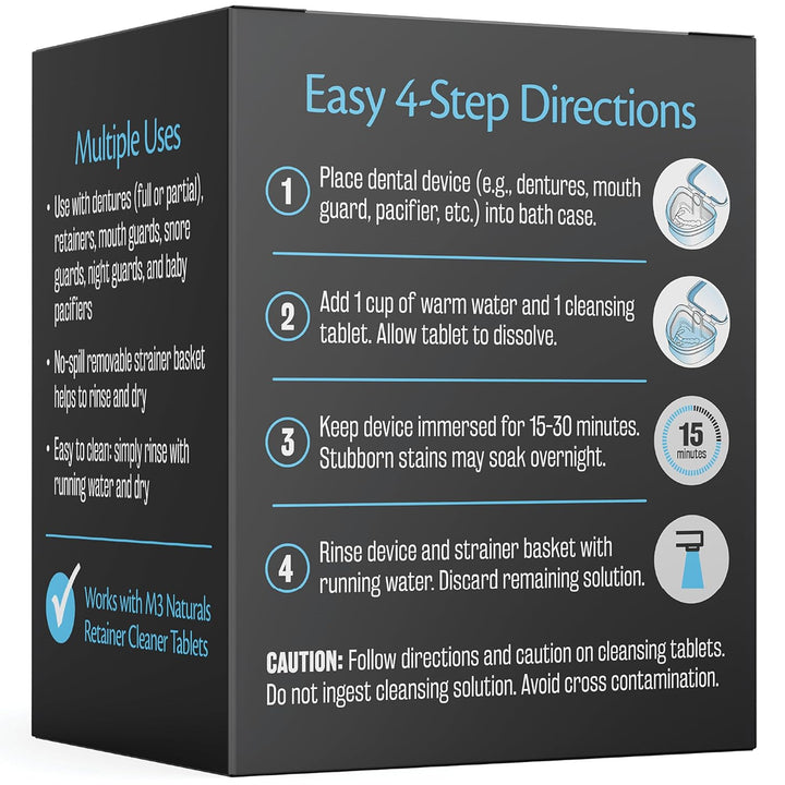 Denture Bath Case and Retainer Case, Denture Bath Cup for Invisalign Retainers Mouthguards Dentures Cleaner Kit with Strainer Spill-Free Portable Retainer Cleaner Case by