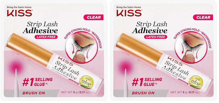Clear Strip Lash Adhesive with Aloe, Waterproof, Formaldehyde and Latex Free, Odor Free, Cruelty Free, Super Strong Hold Eyelash Glue with Brush Applicator, 0.17 Oz.