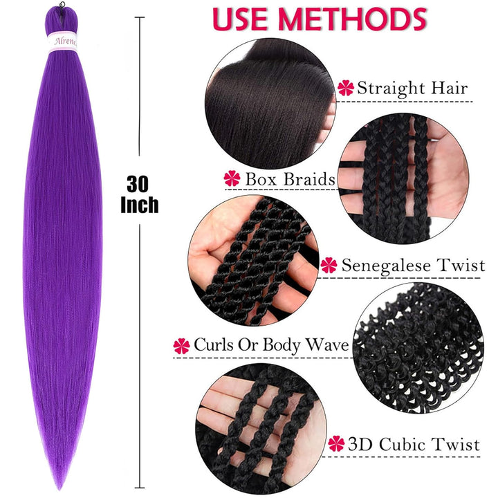 Purple Braiding Hair Pre Stretched Long Braid 30 Inch 2 Packs Professional Braiding Hair Extensions Synthetic Crochet Twist Braids (30 Inch, Purple)