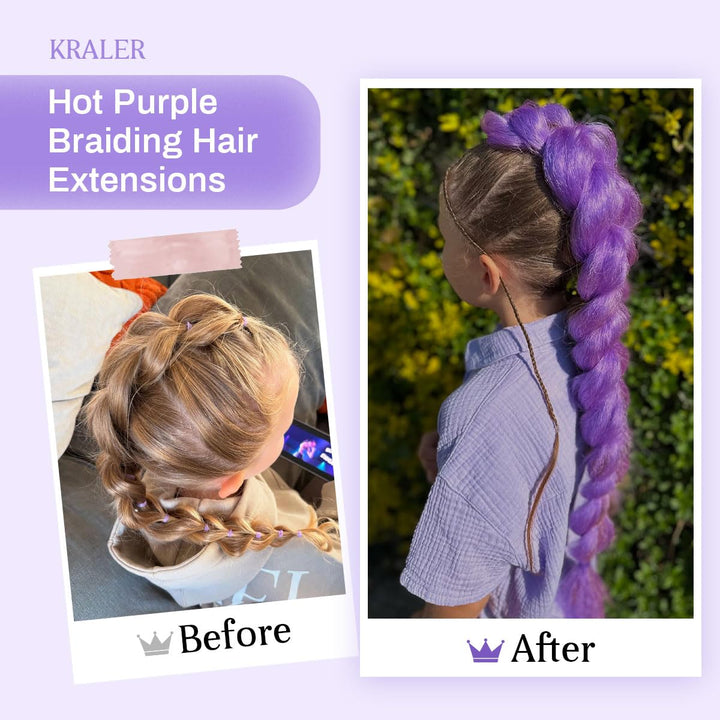 4 Packs 24 Inch Synthetic Braiding Hair Extensions, Purple Pre-Stretched Braiding Hair for Girls for Box Braids, Halloween Cosplay Party