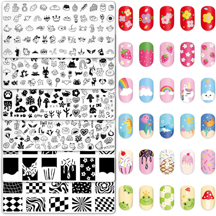 6Pcs All Holiday Nail Art Plates Valentines Stamptemplates Set Winter Christmas Fall Nail Plates Stamping for Xmas DIY Print Manicure Salon Design Gift