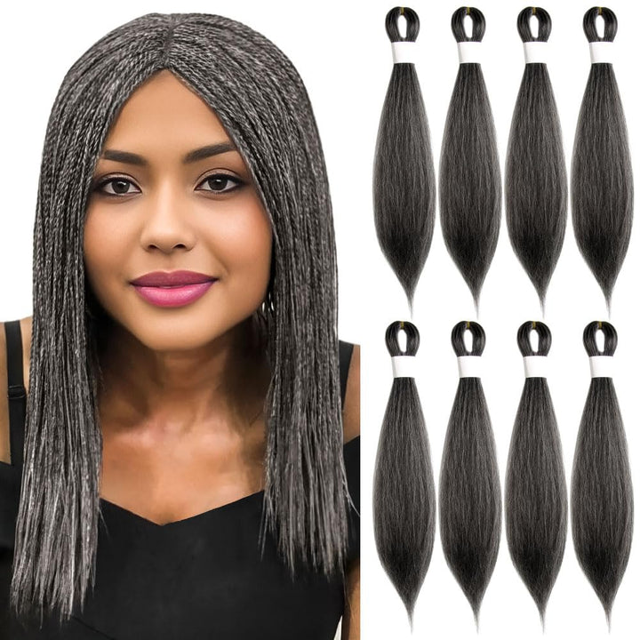 Purple Braiding Hair 20 Inch Pre Stretched Hair Long Straight Crochet Braids Yaki Texture Synthetic Fiber 4 Packs (Dark Purple)