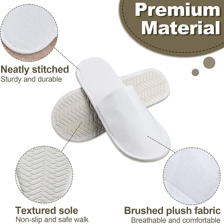 Disposable Slippers for Guest, 6 Pairs Spa Hotel House Slippers for Shoeless Home Bulk Indoor Slippers for Women Men Pantuflas Desechables Para Invitados White