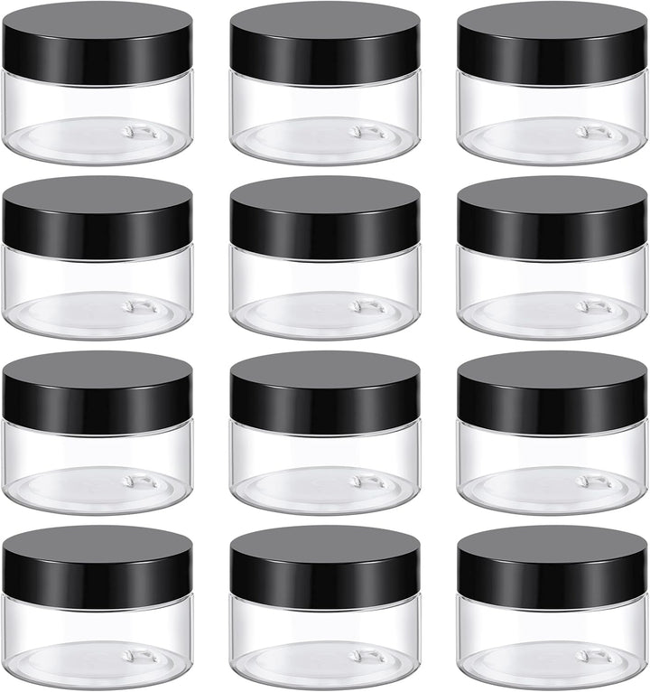 4 Oz Plastic Container Jars with Lids and Labels BPA Free, Empty round Clear Cosmetic Slime Jars for Lotion, Cream, Ointments, Body Butter, Makeup, Travel Storage (12 Pack)
