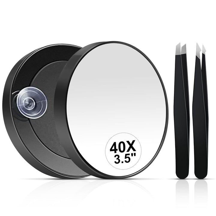 30X Magnifying Mirror, Small Travel Mirror with Suction Cup and Tweezers, 3.5 Inches