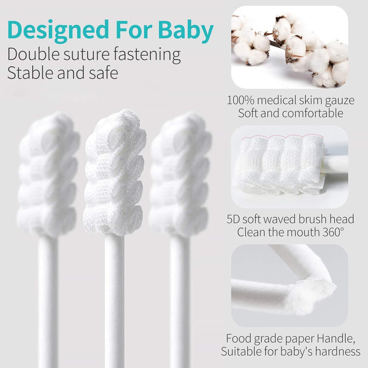 Baby Tongue Cleaner, Newborn Toothbrush, 48PCS Disposable Infant Clean Mouth,Gauze Gum Cleaner Baby Oral Cleaning Stick Dental Care for 0-36 Month