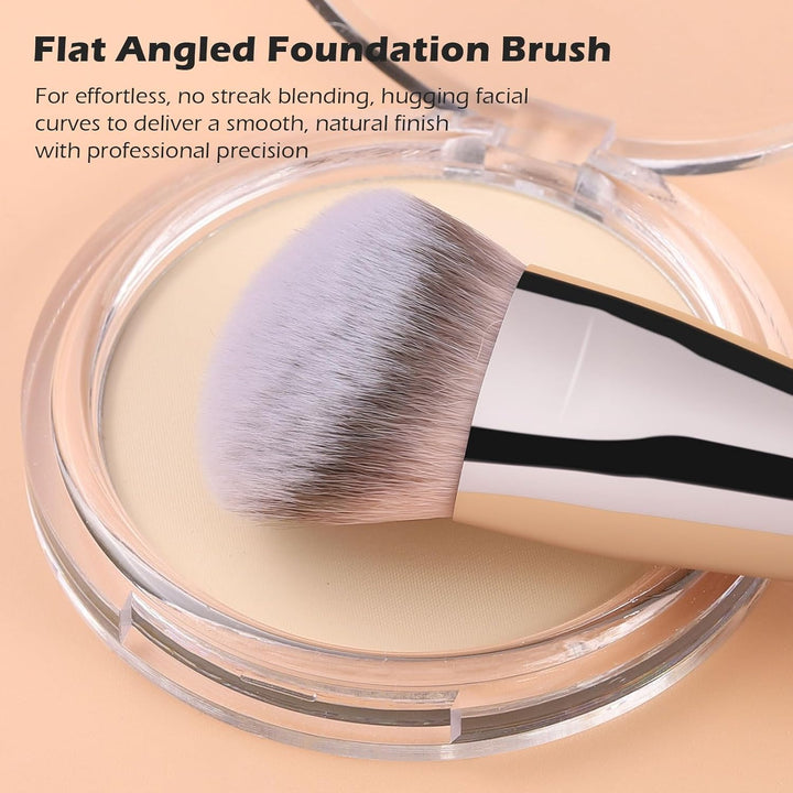 Dual-Ended Foundation under Eye Concealer Brush, Sloped Angled Contour Synthetic Bristles for Liquid Cream Powder