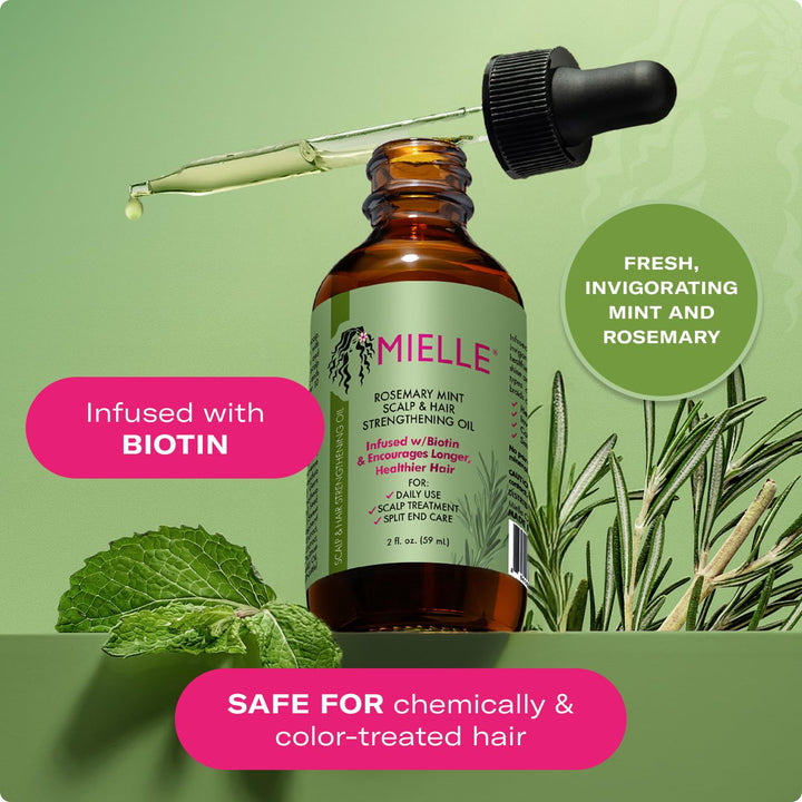 Rosemary & Mint Hair Oil, Split Ends & Dry Scalp Treatment - Made with Biotin & Essential Oils for Strengthening, Soothing, Moisturizing & Encouraging Longer, Healthier Hair (2 Fl Oz)