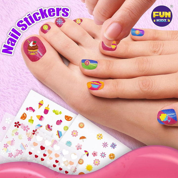 Kid Nail Art Kit for Girls, Funkidz Nail Studio Kits Size 17.91Wx12.4L with Peelable Nail Polish Nail Dryer Teens Makeup Mani Pedi Set Spa Party Gift