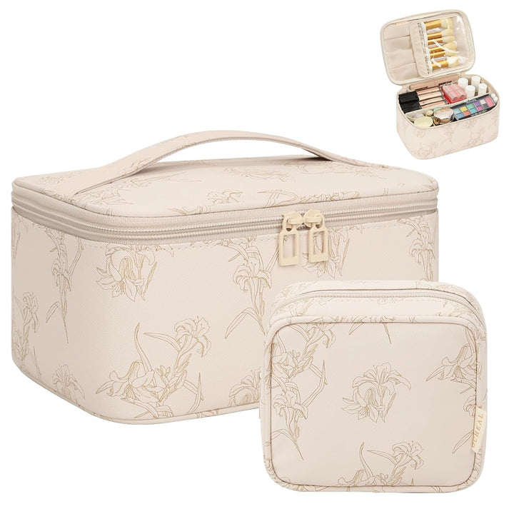 Makeup Bag, Portable Cosmetic Bag, Large Capacity Travel Makeup Case Organizer, Black for Women Toiletry Bag for Girls Traveling with Handle and Divider