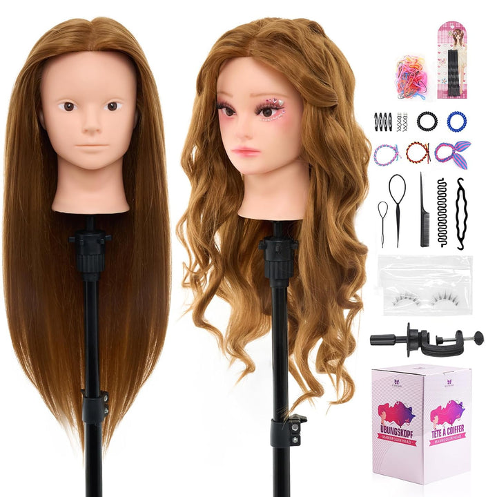 28" Mannequin Head Human Hair, 80% Real Hair Mannequin Head for Makeup Practice, Cosmetology Manikin Doll Head for Hair Styling, Hairdressing Training Head for Braiding #27