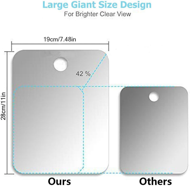 -Large Fogless Shower Mirror （11Inx7.48In）, Includes 1 Adhesive Hooks, Anit-Fog Shower Mirror, Shower Makeup Shave Mirror, Frameless Shower Mirror, Wall Hanging Mirror (Large, 1 Pack)