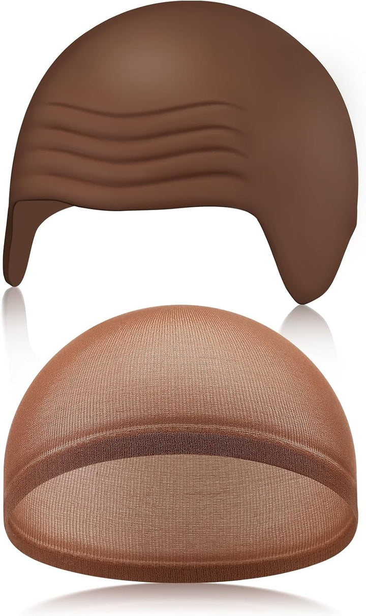 2 Pieces Halloween Bald Cap Makeup Latex Bald Head Wig Caps Cosplay Costume for Adults
