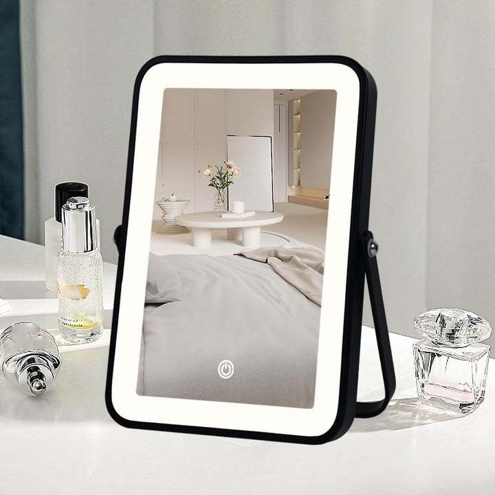 Travel Makeup Mirror with Lights, Portable Small Beauty LED Vanity Mirror with Lights, 1200Mah Battery, Dimmable Touch Screen, Tabletop Folding Compact Mirror,Women Gift