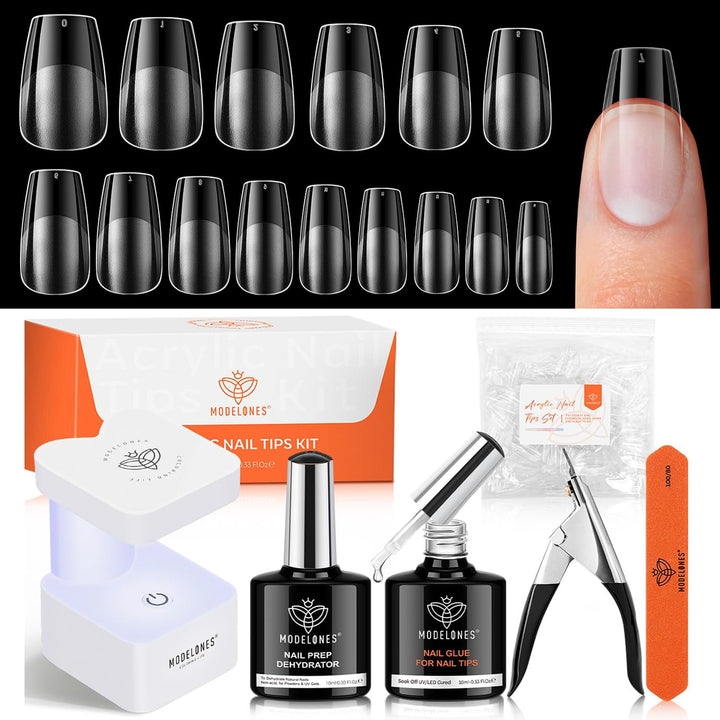 Gel Nail Kit Almond, Upgrade 15Sizes Fake Nails, 9-In-One Glue Dehydrator & Mini U V Light Clipper, 510Pcs Medium Almond Press on Tips for Extension DIY Salon Home Gift
