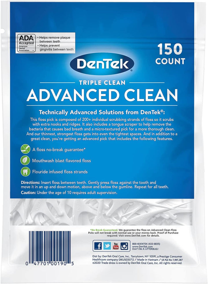 Triple Clean Advanced Clean Floss Picks, No Break & No Shred Floss, 150 Count, (Packaging May Vary)