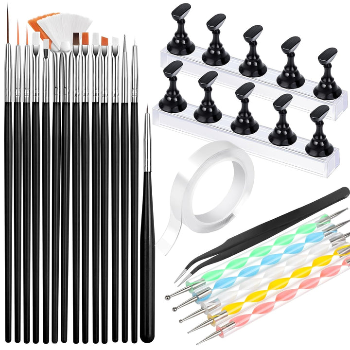 Nail Art Tools, Nail Brush, 15 PCS Nail Art Brushes, 5 PCS Nail Dotting Tool, Nail Stand, Nail Holder for Painting Nails, Press on Nail Stand, Nail Tools, Nail Design Tools