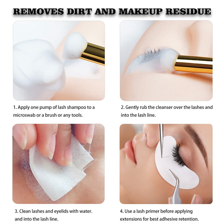 Eyelash Extension Shampoo 50 Ml + Brush - Eyelid Foaming Cleanser - Sensitive Paraben & Sulfate Free - Eyelash Wash and Lash Bath for Extensions - Salon Use and Home Care