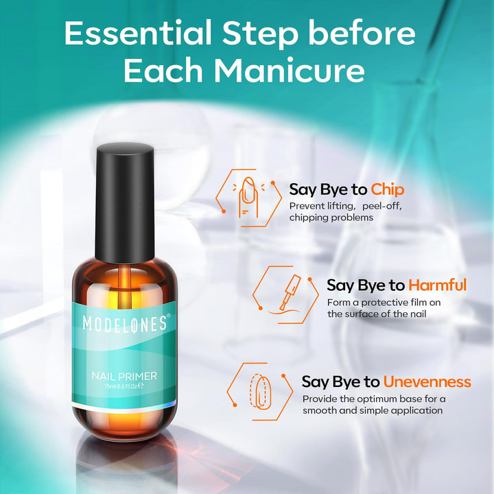 Nail Primer, 15 Ml Acid Free No Lift Bond Primer, Hema-Free Bonder for Gel Polish Nail Supplies Set