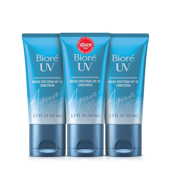 Biore UV Aqua Rich Daily Hydrating Facial Moisturizer with SPF 50 | Oil Free Sunscreen for Sensitive Skin with Hyaluronic Acid, Non-Comedogenic, Dermatologist Tested, 1.7 Oz